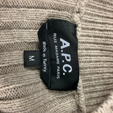 Pull à col rond en laine mélangée côtelée taupe taille M APC