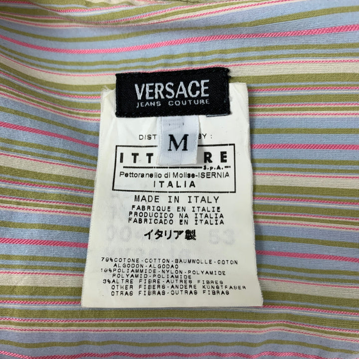 VERSACE JEANS COUTURE Taille M Chemise à manches courtes en coton à rayures multicolores