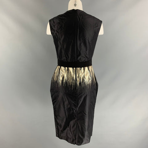 PORTS 1961 Size 4 Black, Gold & Silver Ruched Cocktail Dress
