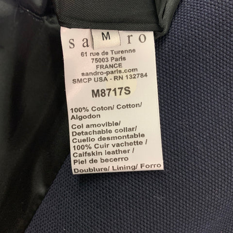 SANDRO Size M Navy Cotton Detachable Collar Double Breasted Jacket