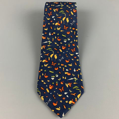 SALVATORE FERRAGAMO Navy Orange Animals Silk Tie