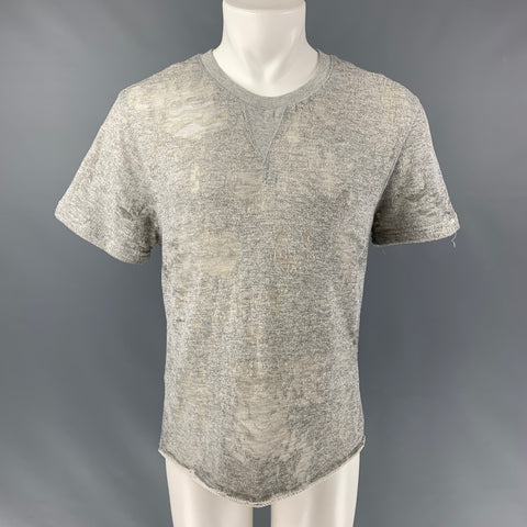IRO Gaetane Size S Heather Grey Distressed Cotton Blend Crew-Neck T-shirt