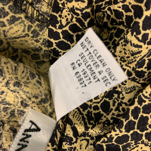 ANNE KLEIN Size 6 Black Silk Abstract floral Long Sleeve Blouse
