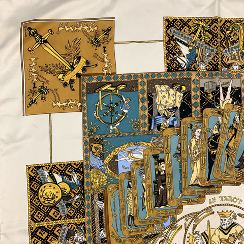 HERMES LE TAROT Beige Silk Scarf