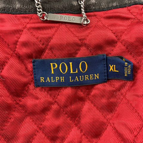 RALPH LAUREN Chaqueta de moto de cuero texturizado negro Talla XL