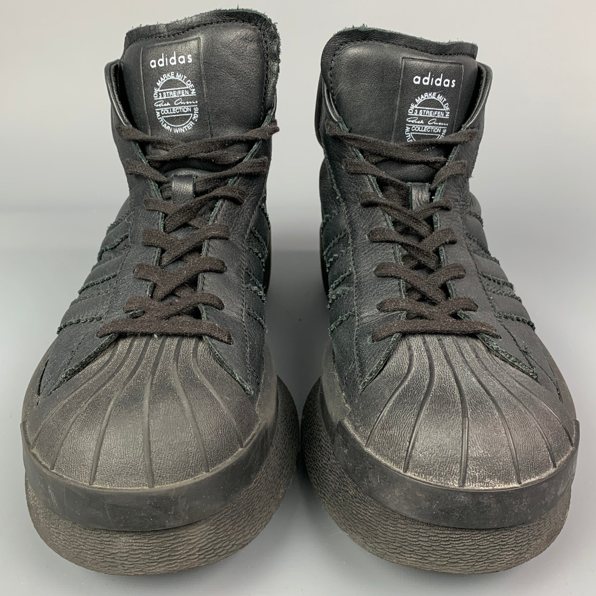 ADIDAS X RICK OWENS AW 2016 Size 10 Black Leather High Top