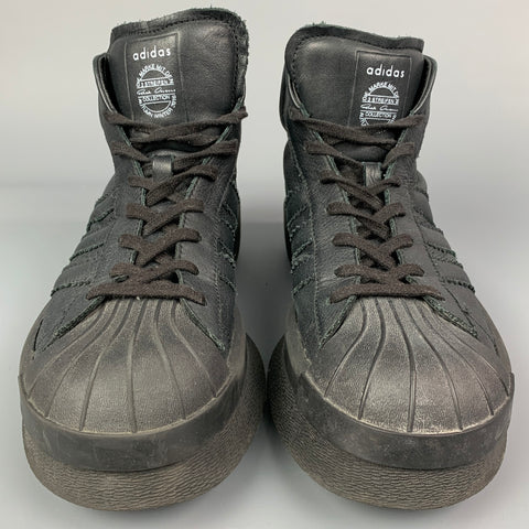 ADIDAS X RICK OWENS AW 2016 Size 10 Black Leather High Top Mastodon Sneakers