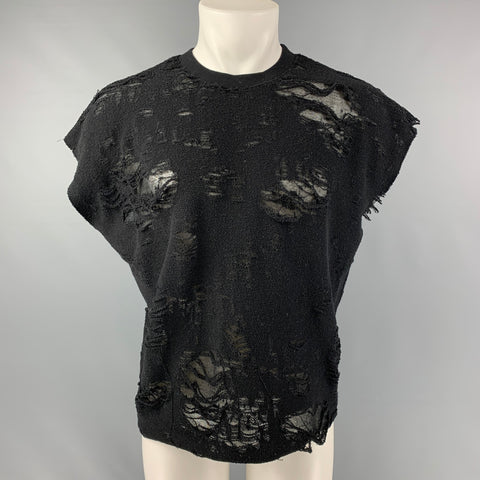 IRO Darrell Size XS Black Distressed Cotton Blend Sleeveless Pullover