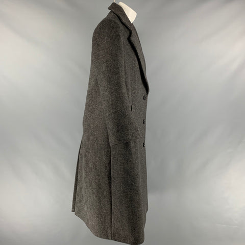 FACONNABLE Size M Black Grey Wool Polyester Stripe Single Breasted Coat