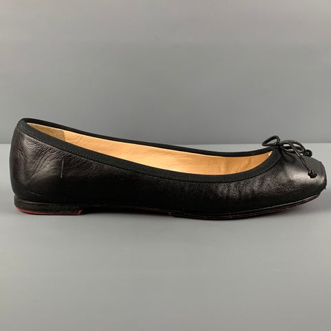CHRISTIAN LOUBOUTIN Rosella Talla 7 Zapatos planos de cuero negro con punta en punta