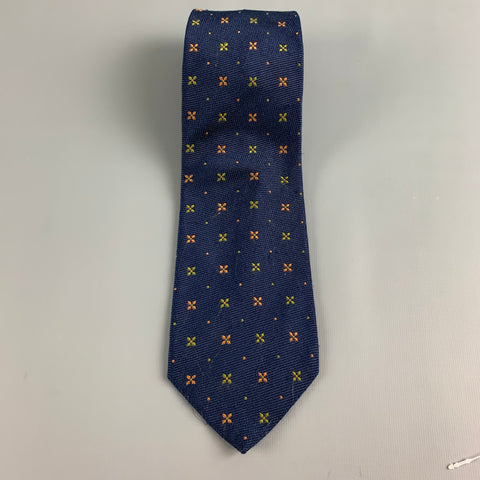 MASSIMO BIZZOCCHI Navy Orange Abstrack Floral Silk Tie