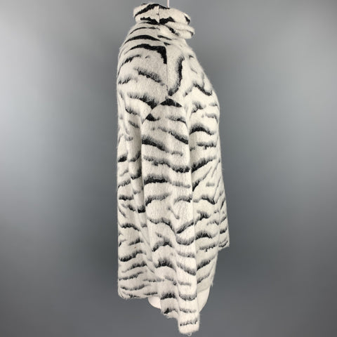 GIVENCHY Talla XS Suéter de cuello alto en mezcla de mohair de tigre blanco y negro