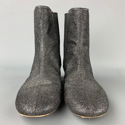 DRIES VAN NOTEN Size 9 Black Glittered Leather Boots