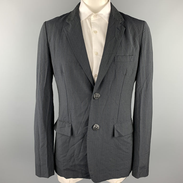 COMME des GARCONS HOMME PLUS Size XL Slate Vertical Stripe Wool Blend Sport Coat