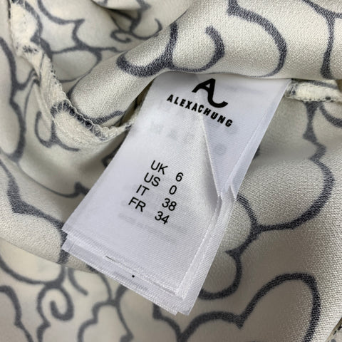 ALEXA CHUNG Size 6 White & Black Abstract Viscose Peplum Blouse