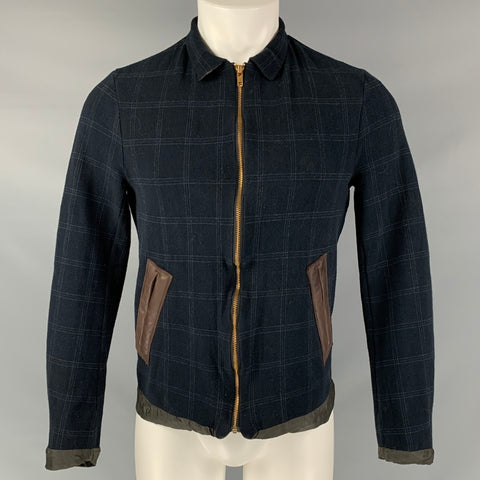 KOLOR Size S Black &  White Window Pane Cotton Blend Zip Up Jacket