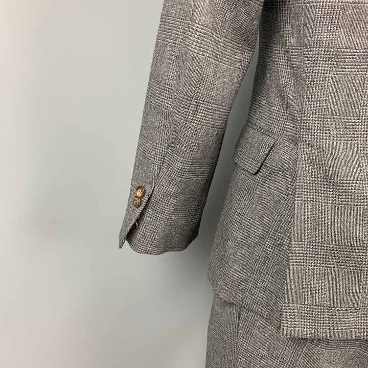 BRUNELLO CUCINELLI for WILKES BASHFORD Size 38 Charcoal & Grey Glenplaid Wool Blend Peak Lapel Suit