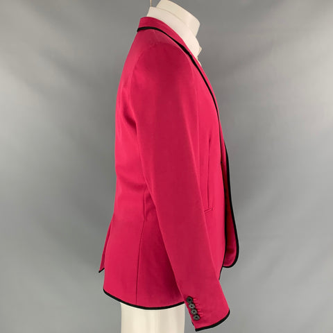 SAINT LAURENT Size 40 Raspberry & Black Wool Notch Lapel Sport Coat