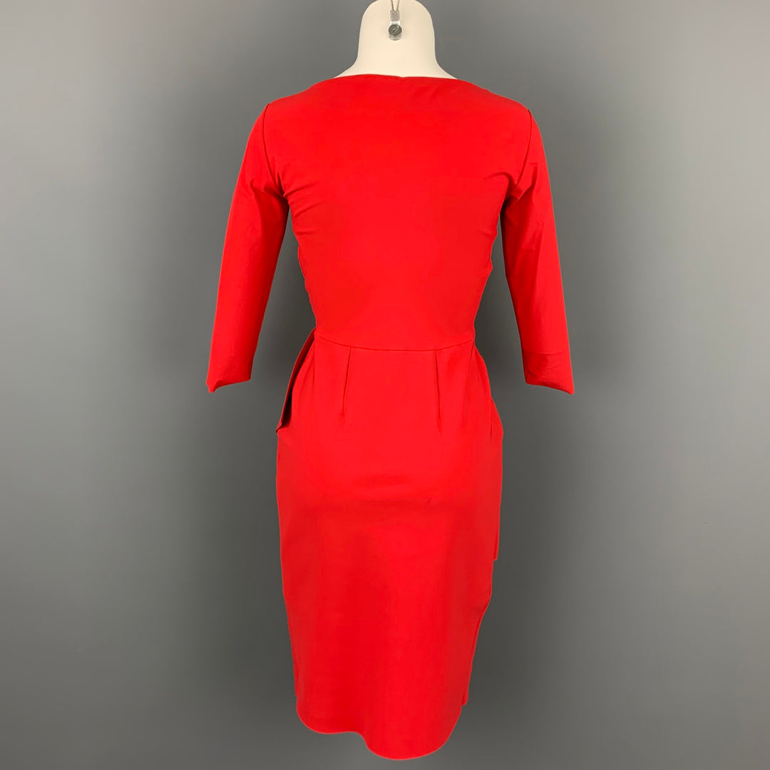 CHIARA BONI Size 4 Red Polyamide Peplum V-Neck Cocktail Dress