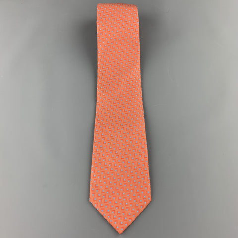BRIONI Orange & Blue Abstract Geometric Print Silk Tie