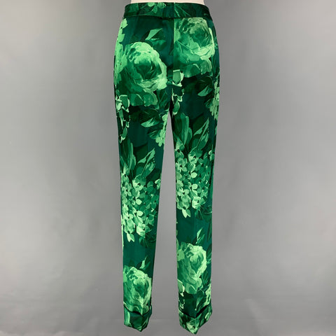 DOLCE &amp; GABBANA Pantalón de vestir corto con estampado floral de seda verde talla S
