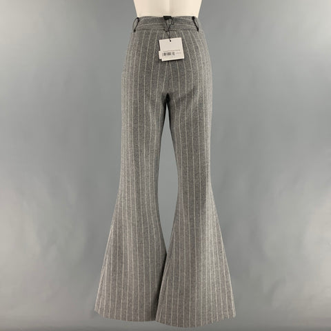 SMYTHE Size 4 Grey Cream Wool Blend Chalk stripe Boot Cut Dress Pants