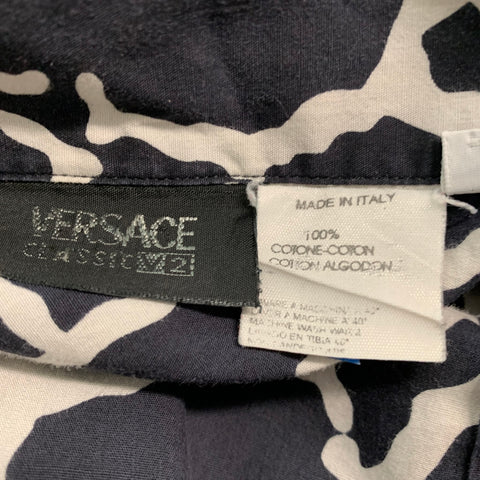 VERSACE Size XXL Black White Abstract Cotton Short Sleeve Shirt