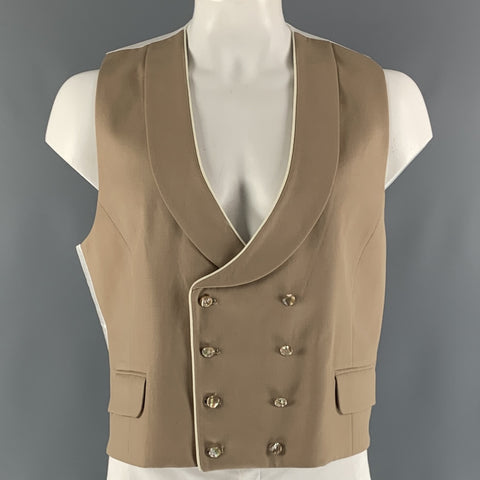 FAVOURBROOK Size 48 Khaki White Solid Wool Double Breasted Vest