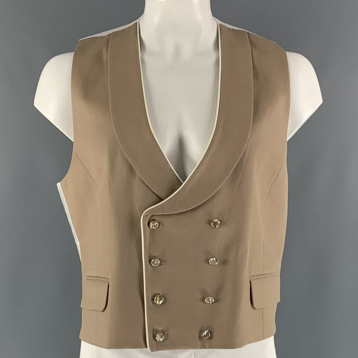 FAVOURBROOK Size 48 Khaki White Solid Wool Double Breasted Vest