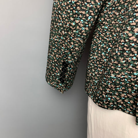 PS by PAUL SMITH Size 44 Black & Green Print Cotton Notch Lapel Sport Coat