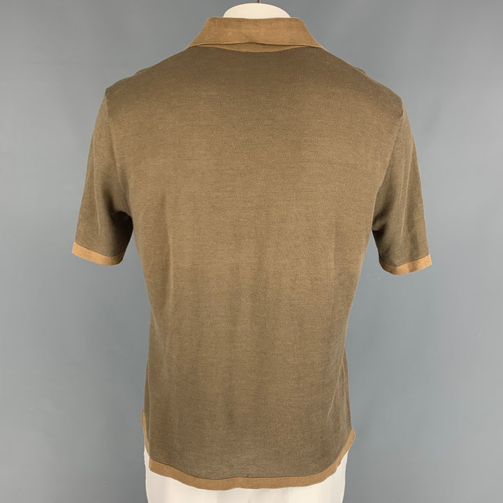 JIL SANDER Size XXL Olive Textured Short Sleeve Polo