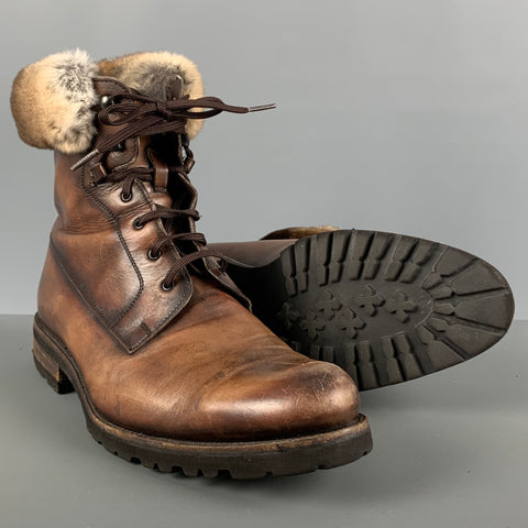 MAGNANNI Size 9.5 Brown Leather Lace Up Boots