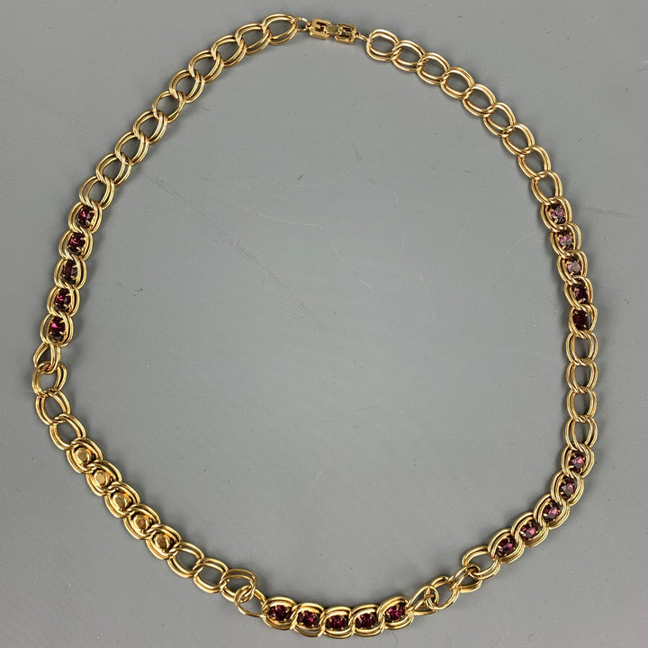 GIVENCHY Gold Tone Chain Link Stone Metal Necklace