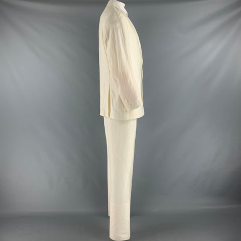 CALVIN KLEIN Size 44 Long Cream Linen Single breasted Suit