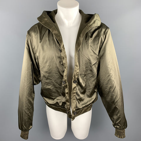 CALVIN KLEIN COLLECTION Size 38 Olive Hooded Nylon Blend Detachable Layer Jacket