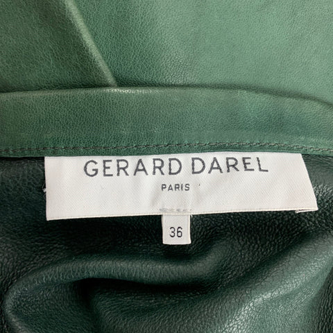 GERARD DAREL Size 4 Green Lamb Skin A-Line Skirt