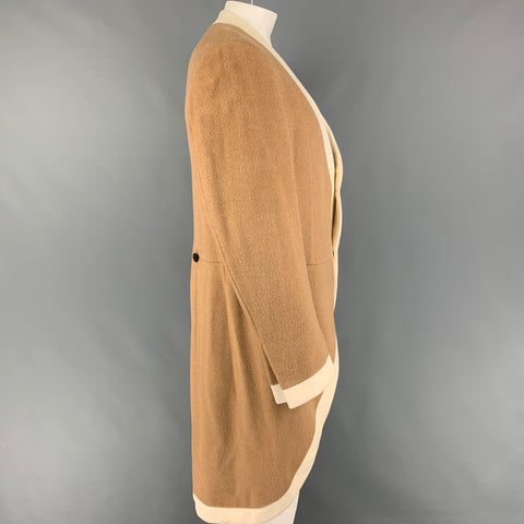 BLACK FLEECE Size 46 Camel Cream Contrast Trim Camel Hair Coat