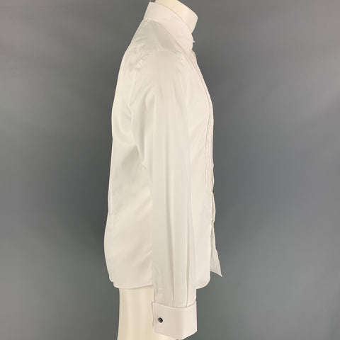 BRUNELLO CUCINELLI Taille M Chemise de smoking en coton plissé blanc coupe slim à manches longues