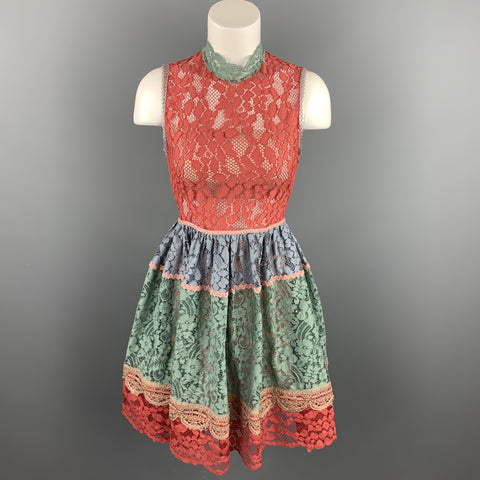 ALEXIS Size XS Multi-Color Lace Color-Block Polyamide Blend A-Line Dress