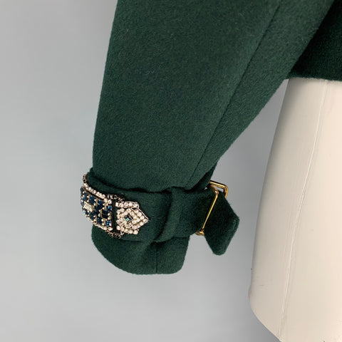 MARY KATRANTZOU Taille 6 Veste à crête brodée en laine vierge à paillettes vert foncé