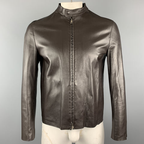 NEIL BARRETT Size M Brown Leather Zip Off Hood Biker Jacket