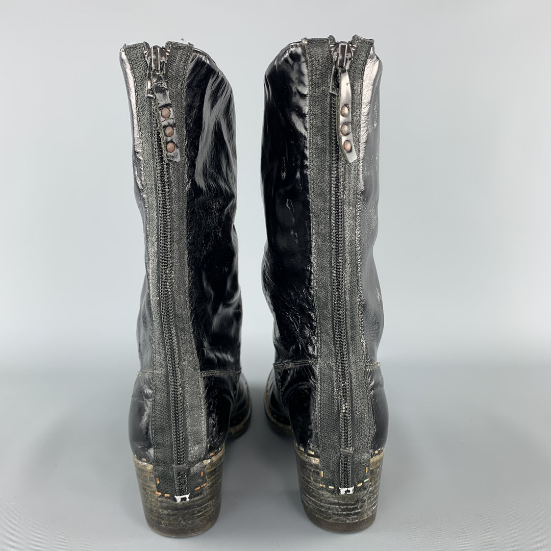 PREMIATA Taille 8 Bottes à talons empilés en cuir verni noir