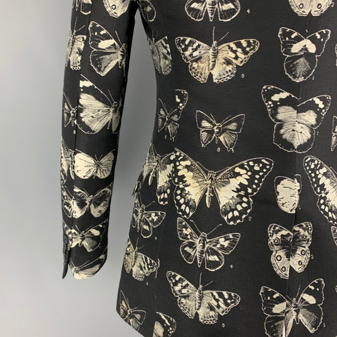 ALEXANDER MCQUEEN FW 16 Size 40 Black Grey Beige Butterfly Print Wool Blend Sport Coat