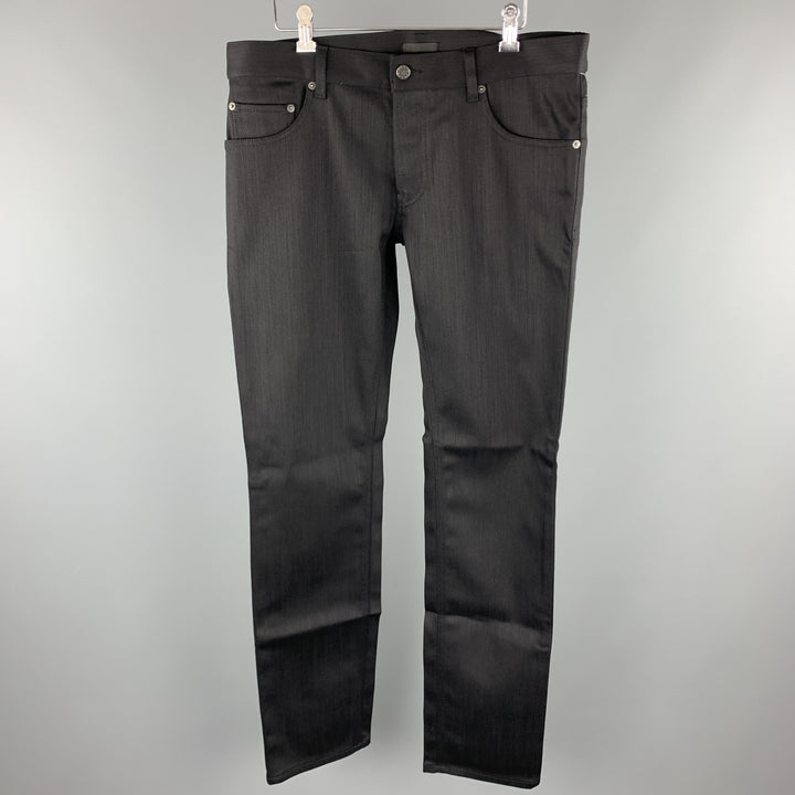 PRADA Size 34 Black Solid Cotton / Polyurethane Button Fly Jeans
