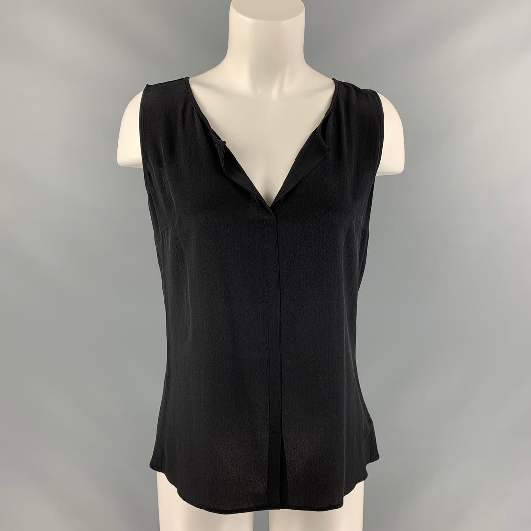 AKRIS PUNTO Size 4 Black Silk Solid Blouse