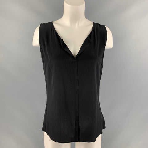 AKRIS PUNTO Size 4 Black Silk Solid Blouse