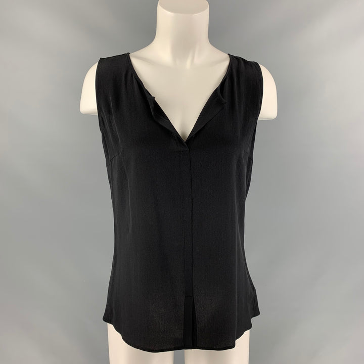 AKRIS PUNTO Size 4 Black Silk Solid Blouse
