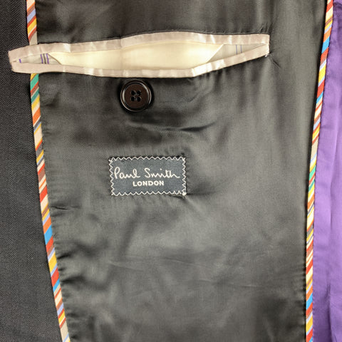 PAUL SMITH Taille 38 Costume à revers en laine à chevrons noir