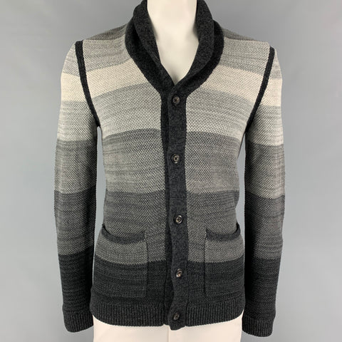RAG & BONE Size M Charcoal Light Grey Stripe Merino Wool Cotton Cardigan