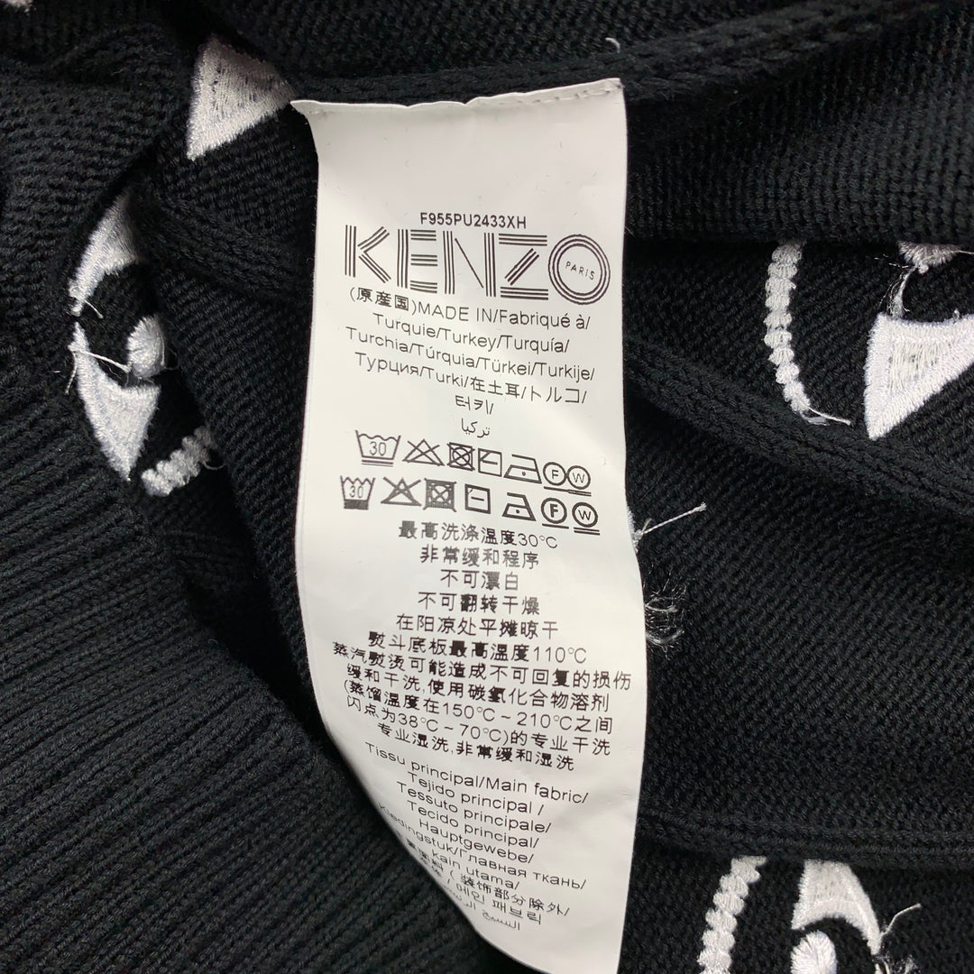 KENZO Taille XL Pull à col rond en coton brodé noir et blanc